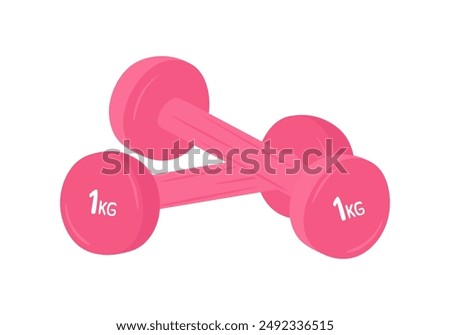 Pink dumbbells one kilogram for fitness and sports, training the muscles of the arms and legs, back and chest. Vinyl dumbbells for aerobics and gymnastics isolated. Flat vector illustration