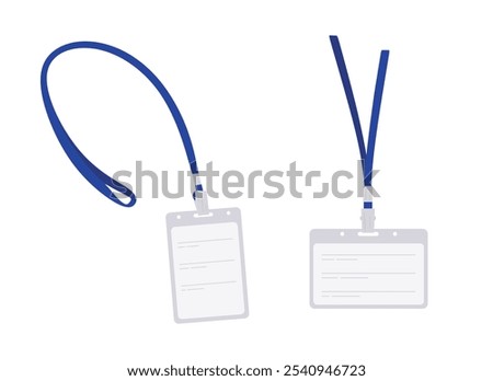 Identification card badge, employee ID. Vertical and horizontal badge for identifying employees in companies, seminars, trainings, presentations and other events. Flat vector illustration isolated