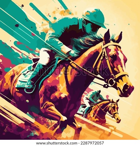 Drawing of a horse racing competition, the rider strives for victory. For your design