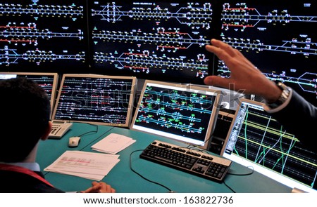 BOLOGNA, ITALY - NOVEMBER 26: central\'s station control room of the new high speed train Freccia Rossa. November 26, 2007 in Milan, Italy.