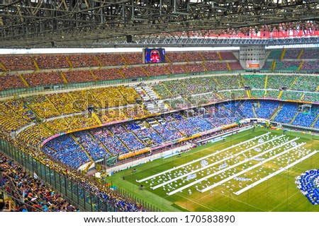 MILAN, ITALY - JUNE 02: 80.000 people attend the Pope Mass at the San Siro stadium of Milan. June 02, 2012.
