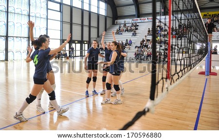 MILAN, ITALY - MAY 27: college sports finals in Milan May 27, 2013. Female volleyball.
