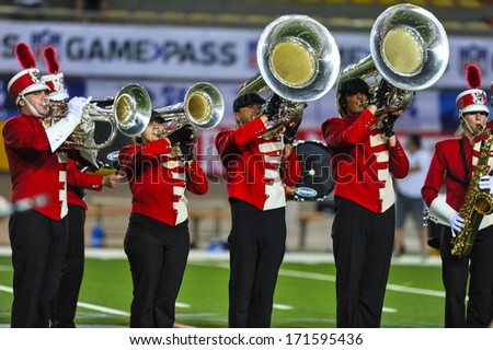 MILAN, ITALY - AUGUST 31: Marching band performing before an American Football match between Italy and Spain in Milan August 31, 2013.