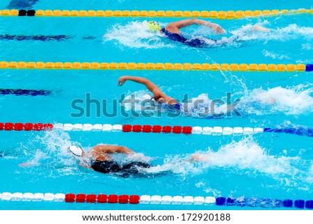 ROME ITALY - JUNE 14: Women swimmers during a freestyle swimming race of the International Swimming Championship \