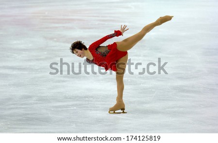 TURIN, ITALY - FEBRUARY 24, 2006: Irina Slutskaya (Russia) competing during the Winter Olympics Final of the female Figure Ice Skating.