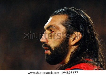 PARIS, FRANCE-OCTOBER 20, 2007: french player, Sebastien Chabal, looks forward on during the semi-final Argentina vs France, of the Rugby World Cup, France 2007, in Paris.