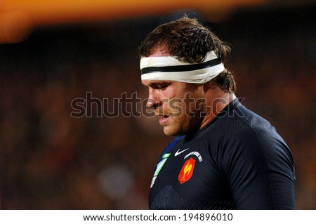 PARIS, FRANCE-OCTOBER 20, 2007: french player, Jean-Baptiste Poux with bandaged head, during the semi-final Argentina vs France, of the Rugby World Cup, France 2007, in Paris.