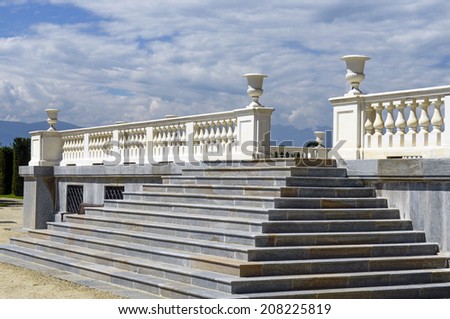 VENARIA, ITALY-JULY 27, 2014: terrace stairs at the Reggia of Venaria Reale, former royal residence of the Savoy family, today a museum, in Venaria.