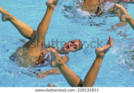 BARCELONA, SPAIN-SEPTEMBER 04,1999: Spain swimming synchronized team in action during the World Swimming Championship, in Barcelona.