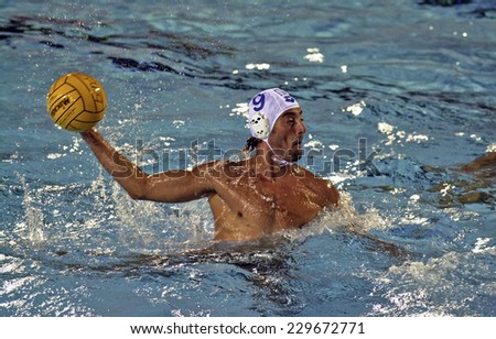 BARCELONA, SPAIN-SEPTEMBER 09, 1999: italian water polo player Maurizio Felugo in action during the World Water Polo Championship, in Barcelona.