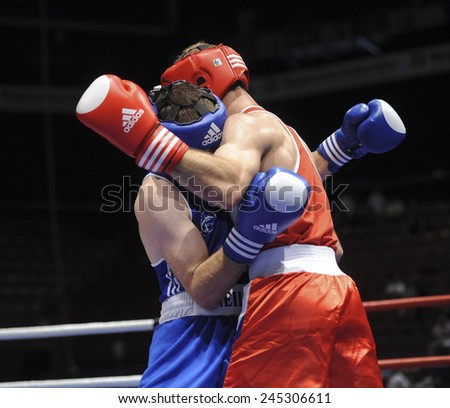 MILAN, ITALY-SEPTEMBER 07, 2009: non professional boxe match jvania vs mcloughlin  of the boxe amateur world championship, in Milan