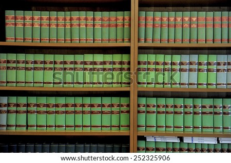 MILAN, ITALY-FEBRUARY 06, 2015: law encyclopedia on a bookcase of a law firm, in Milan.