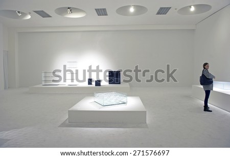 MILAN, ITALY-APRIL 17, 2015: furniture exposition of japanese design brand Nendo, during the international design week, Salone del Mobile and Fuori Salone, in Milan.