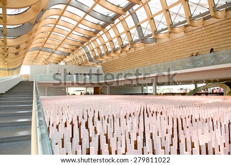 MILAN, ITALY-MAY 04, 2015: architectural and lighting design installation inside the China pavillion of the EXPO 2015, in Milan.