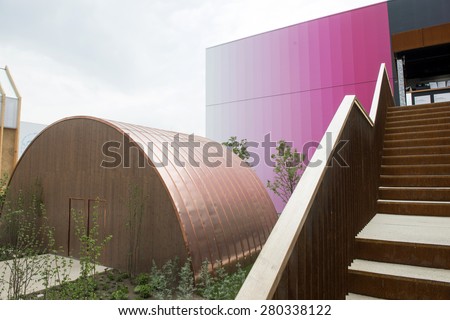 MILAN, ITALY-MAY 04, 2015: futuristic design architectural pavillions with food plantations at EXPO 2015, in Milan.