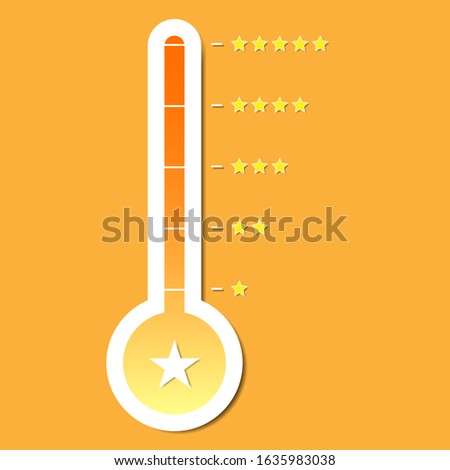 thermometer rating. card element in simple flat style. Isolated vector illustration on a yellow background.