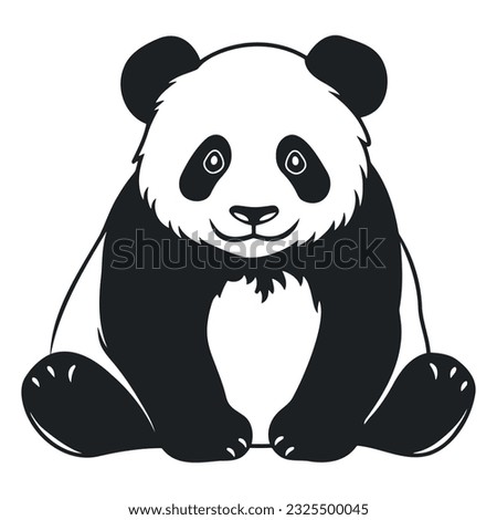 black and white drawing of a cute young panda