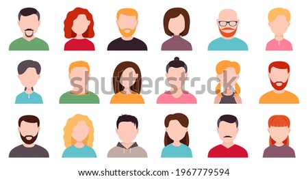 male and female avatars without a face on a white background. portraits of men and women, boys and girls. vector flat illustration.