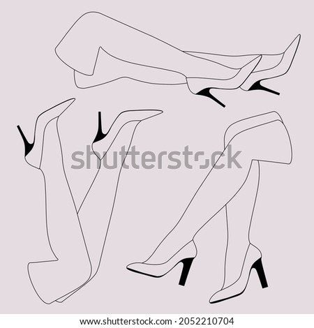 women's feet in shoes with heels linear contours vector illustration Сток-фото © 