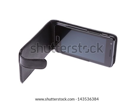 Mobile phone in case isolated on white.