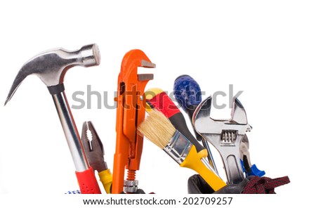 Various worker tools. Isolated on a white background