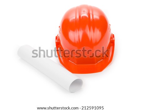 Side view of red hard hat. Isolated on a white background.