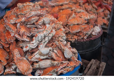 Steamed sea crab on a stall in the market.