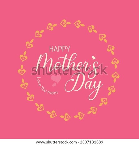 Happy Mother's Day greeting card, Child Holding Mother's hand, heart shaped warner bros introduction. Illustration of love, I love mom, greeting card, vector illustration
