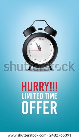 Hurry! Limited time offer Banner. Time is Running Out text with an alarm clock concept. Deadline Ending Soon 3d Illustration, Banner, Background, Stopwatch, vector illustration. Portrait Banner. 