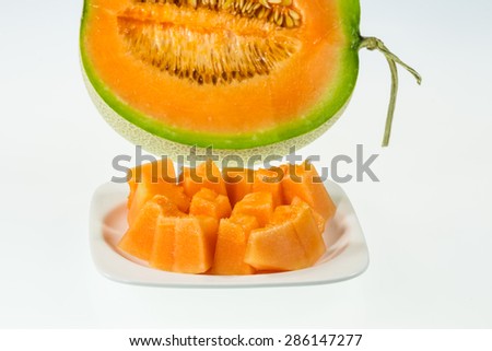 Slices of succulent Orange melon lie on a plate