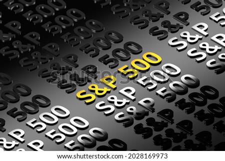 Financial term S and P 500 written in shiny silver golden repeating words. 3d illustration. Stock fotó © 