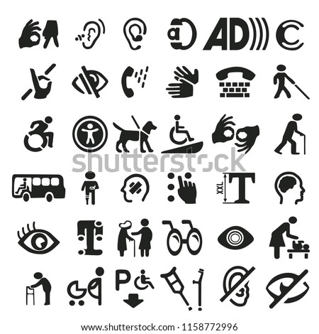 Big set of accessibility icons with different sign.