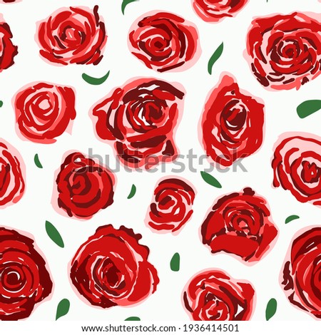 Cute seamless pattern with red roses isolated on white background. Vector background for holidays and congratulations
