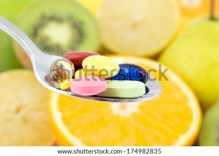 Spoon full of colorful pills