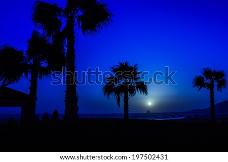 Moon over Atlantic Ocean in Agadir, Morocco
