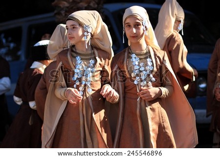ALANYA, TURKEY - MAY 25, 2013:unidentified children wearing national costumes before a school performance
