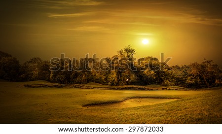 Sunrise over beautiful golf course on mayan riviera in Mexico