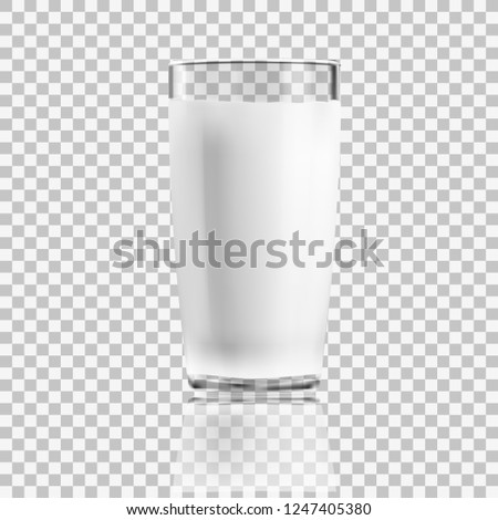 Realistic Clear Glass Of Milk Isolated On Background. EPS10 Vector