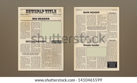 Old Vintage Two Pages Newspaper Layout Template. EPS10 Vector