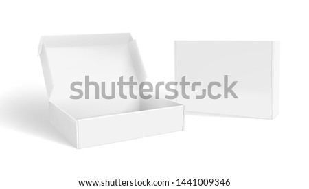 Realistic Open And Closed Blank Big Packaging Boxes. EPS10 Vector