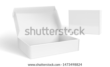 Realistic Open And Closed Blank Big Packaging Boxes Set. EPS10 Vector