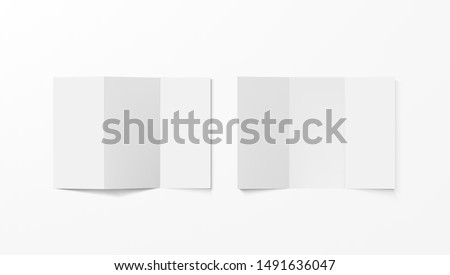 Realistic Blank White Tri-folded Booklets Mock Up Top View. EPS10 Vector