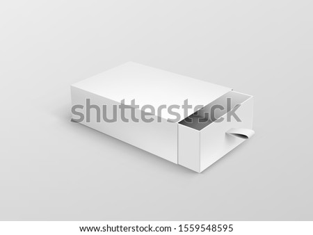 Realistic Open Package Cardboard Ribbon Pull And Slide Drawer Box. EPS10 Vector