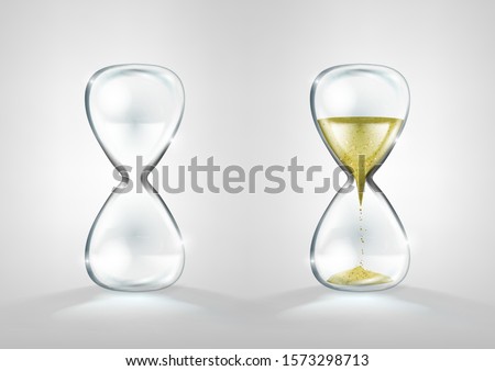 Empty And Full Gold Glitter Hourglass Isolated. EPS10 Vector