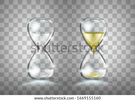 Empty And Full Gold Glitter Transparent Hourglass Isolated. EPS10 Vector
