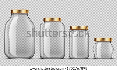 Clear Glass Jars For Canning And Preserving Set. EPS10 Vector