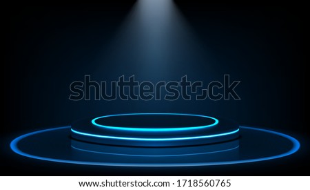 Dark Stage For Product Presentation And Glossy Podium Or Pedestal. EPS10 Vector