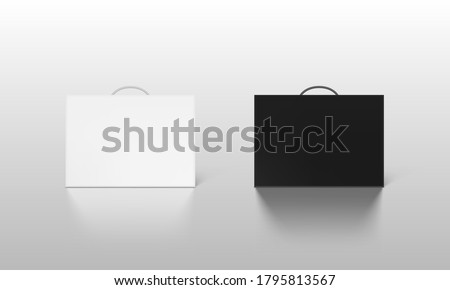 Black And White Carton Box Case With Handle Mockup Isolated Set. EPS10 Vector