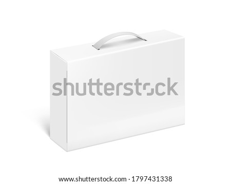 White Blank Plastic Or Carton Package Case Box With Handle. EPS10 Vector