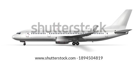 Blank Glossy White Airplane Or Airliner Side View. EPS10 Vector